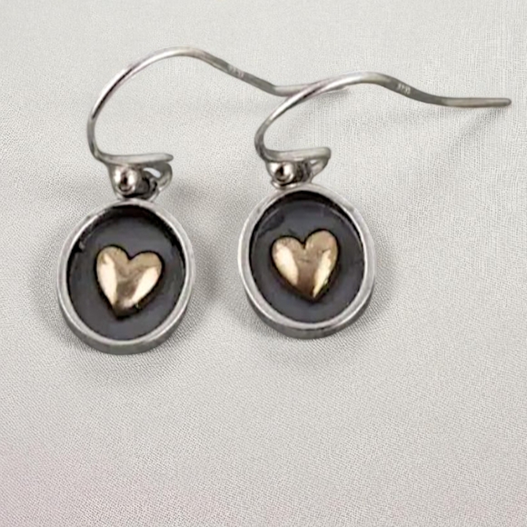Mixed Metal Shadowbox Heart Drop Earrings - Nickel Free - Picture 3 of 4